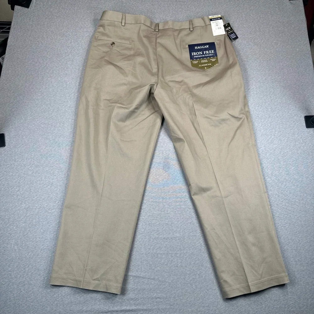 Haggar Pants Mens 34x29 (42x29) Iron Free Premium Khaki Classic Fit Stretch NEW